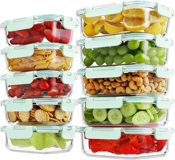 10 Pack Borosilicate Glass Meal Prep Containers