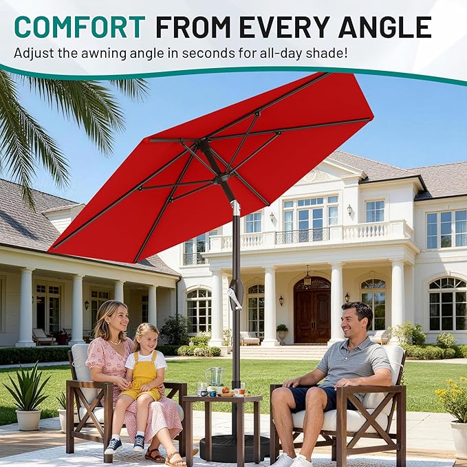 AreShark 7.5FT Patio Umbrella Table Market Umbrella with 6 Sturdy Ribs, Button Tilt/Crank Heavy-Duty Round Outdoor Umbrellas for Garden, Deck, Backyard,and Pool, Red