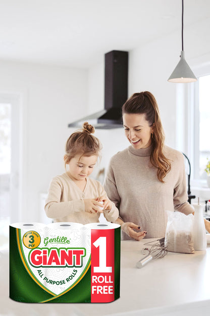 Gentille Giant 3 Ply Thickness Paper Towel | Extra Strong, Absorbent, Tough, Durable Kitchen Roll | Multipurpose Bulk Pack (18)