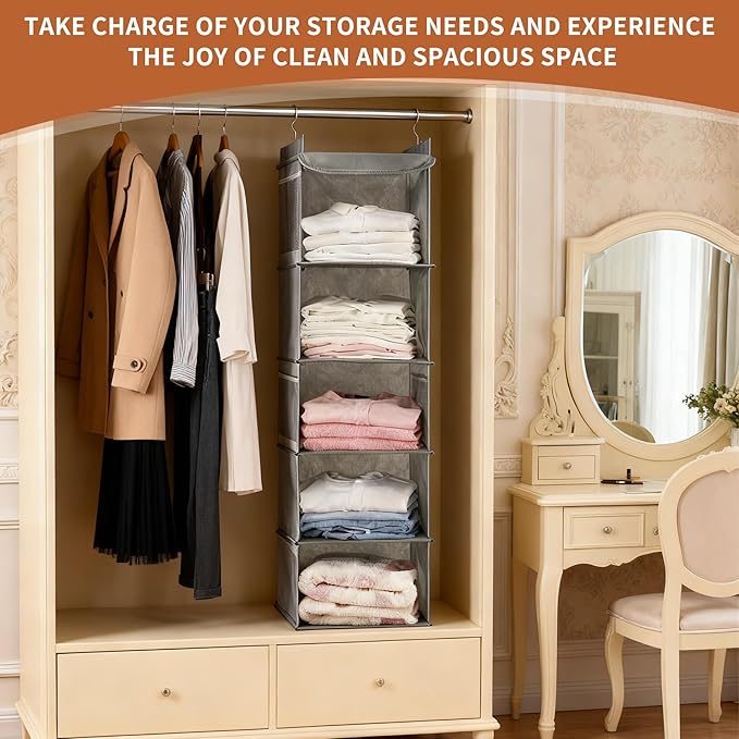 5-Shelf Hanging Closet Organizer and Storage, Closet Hanging Storage Shelves