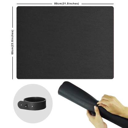 ZORESYN Leather Desk Mat 31.5 x 23.6 Inch (Black) - Extended Widen Mouse Pad, Waterproof Faux Leather Desk Pad with Non-Slip Base for Office & Home