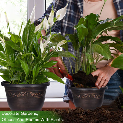 20cm-Plastic-Plant-Flower-Planters Indoor Outdoor, 6 Packs Lightweight Flower Pot With Drainage Hole & Saucer, Retro Antique Imitation Decorative Garden Pots For Houseplants