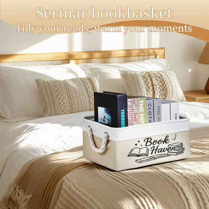 serinar Book Storage Basket for Book Lovers, Reading List Organizer Bin, Bookworm Gift, Book Accessories for Students, Teachers, and Book Club Members