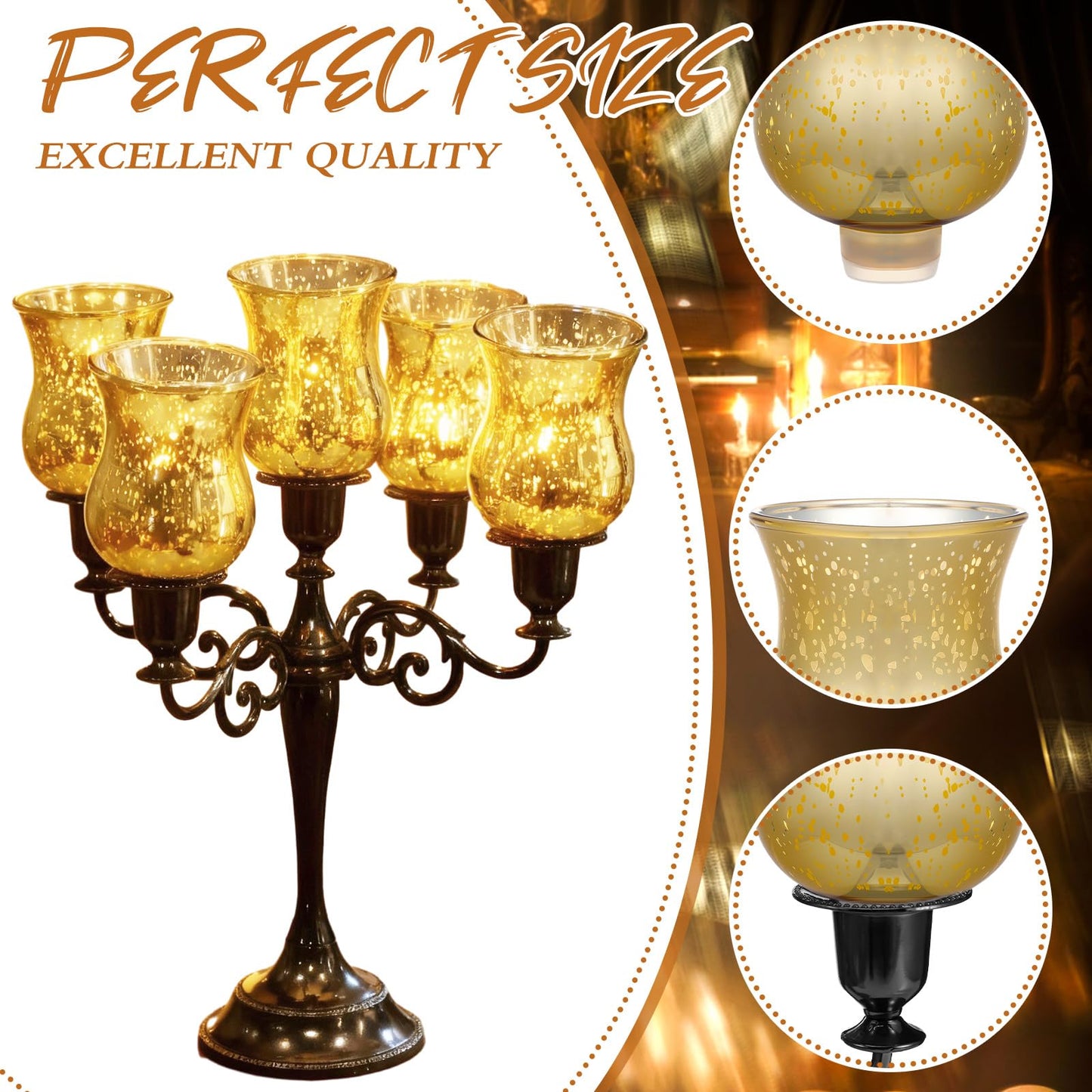 VIHOSE Bulk Set of 6 Gold 3.5" Peg Votive Holders with Rubber Gasket Glass Wholesale Candelabra Hurricane Glass Shades Votive Candleholder Cups for Stylish Home Decor
