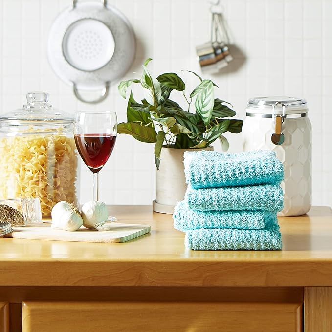 DII Basic Terry Collection Waffle Dishtowel Set, Solid Aqua, 4 Piece