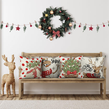 LITIVY Christmas Decor Pillow Covers Set of 4 Decorative Throw Pillowcase for Winter Xmas Holiday Home Decor for Sofa Couch (Christmas Tree Snowman Gloves Deer) (18"x18", Red)