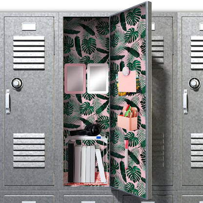Colarr 17 Pcs Locker Organizer and Decorating Kit Back to School Essentials Include Magnetic Locker Wallpaper Locker Shelf Pencil Holder with Marker Mirror Rug Sticky Note (Light Pink,Leaves Style)