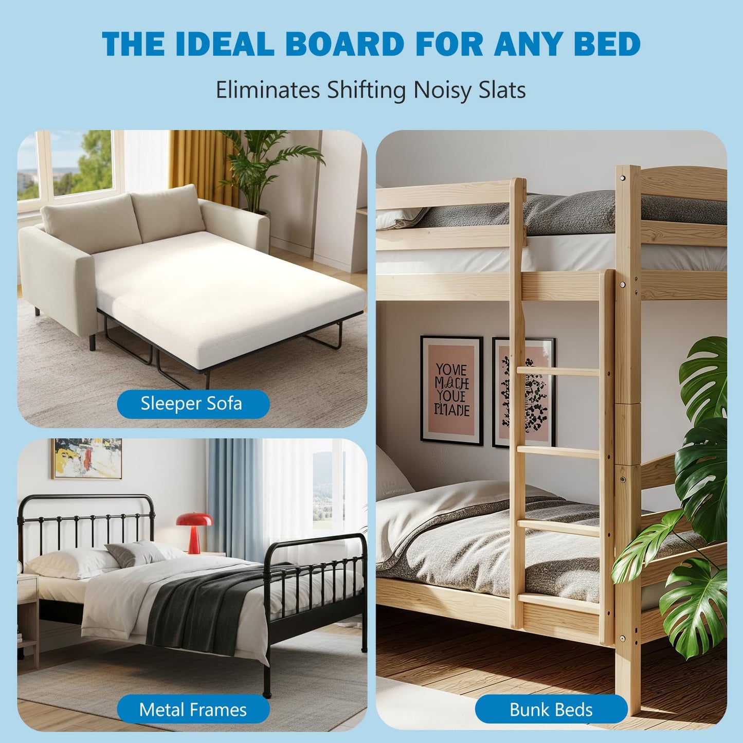 Sellmazon Bunkie Board Full Size (54x75''), Heavy Duty Bed Boards for Slatted Bed Frame, Under Mattress Support Board to Stop Sagging, Breathable, Noise Minimizing, Moisture Resistant, Black
