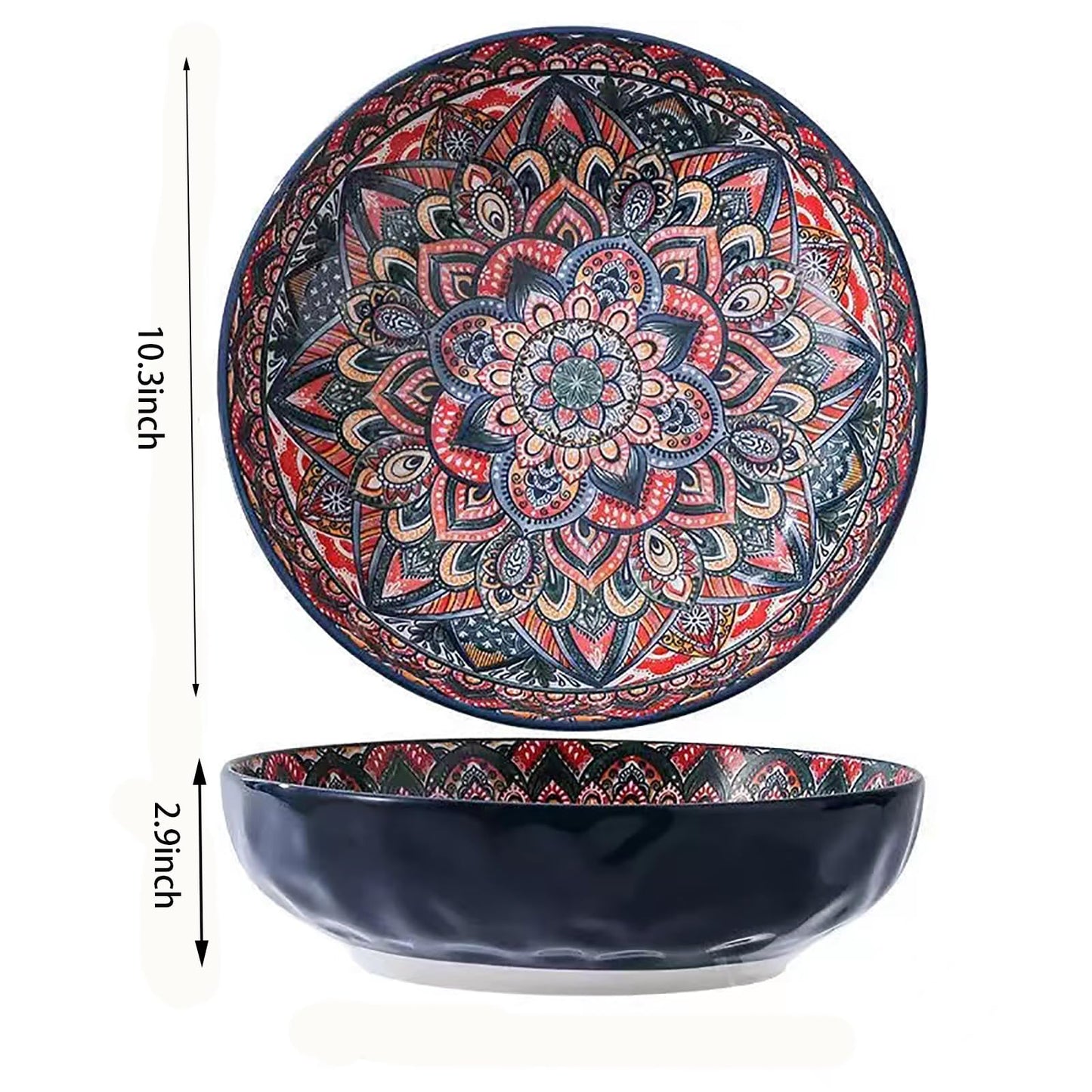 OZY Large Serving Bowls,10 inch Ceramic Salad Bowls,Ideal Housewarming Gift,Vibrant Color Soup Bowls for Party,Pasta,Fruit,Dishwasher & Microwave Safe Soup Bowls (Blue)