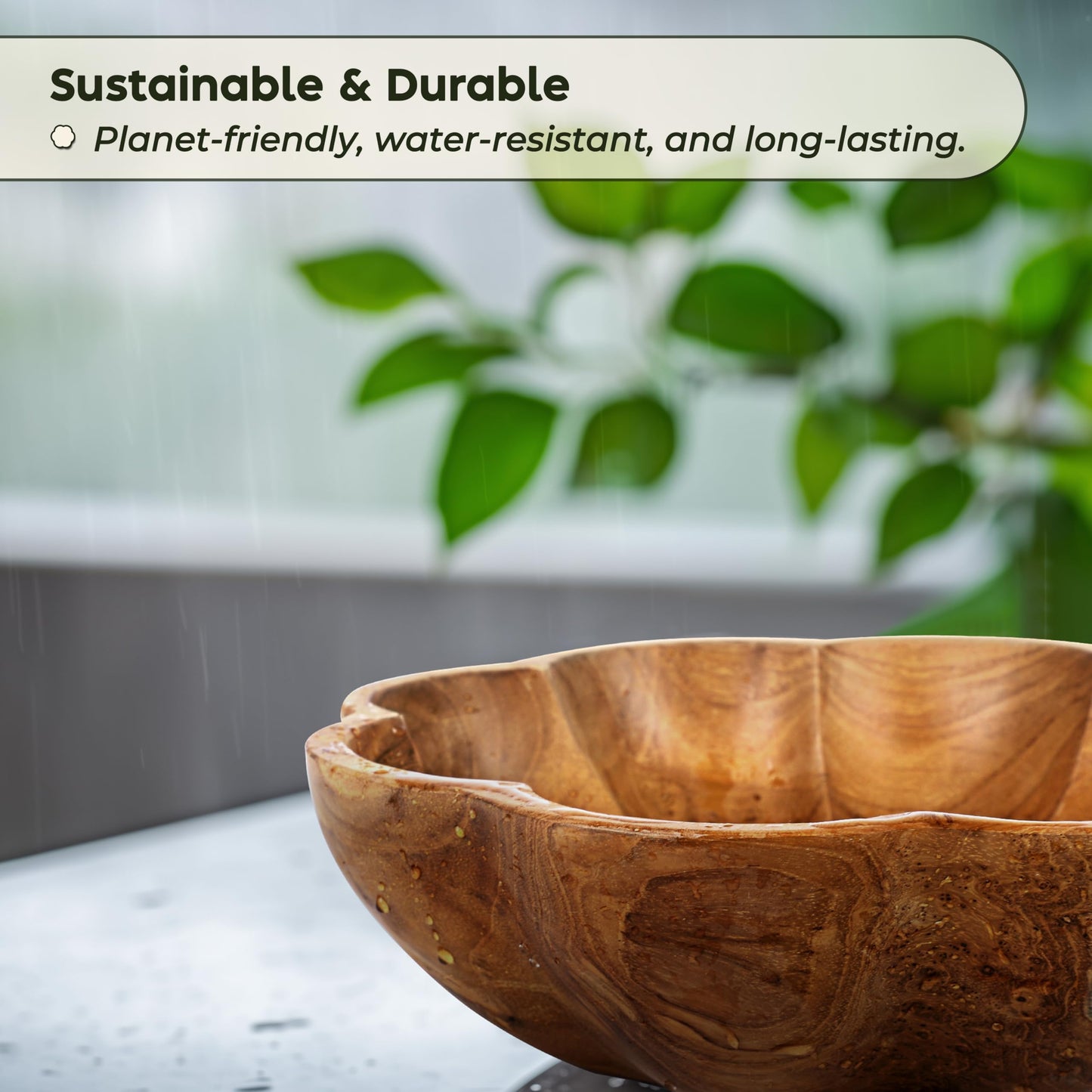 Spaceneat Wooden Fruit Bowl for Kitchen Counter - 11.8" x 3.2" Large Teak Wood Serving Bowl for Food, Salad, Bread or Home Decor - Handcrafted by Artisans in Indonesia - Dining Decorative Centerpiece