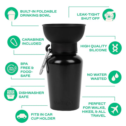 Springer Flip Portable Dog Water Bottle with Foldable Food Grade Silicone Bowl - 568ml Travel Dog Water Bottle Ideal for Camping - Easy Squeeze Hydration & Release to Drain