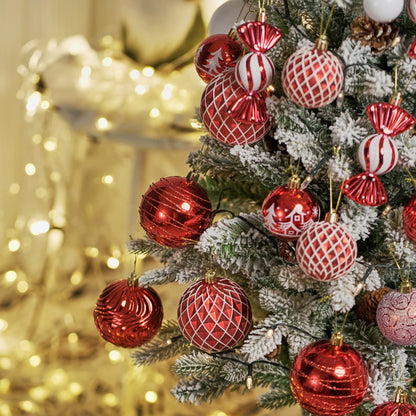 Christmas Ball Ornaments Set Assorted Shatterproof Ornaments 63 PCS Shaped Styles Xmas Tree Holiday Decorative,Red