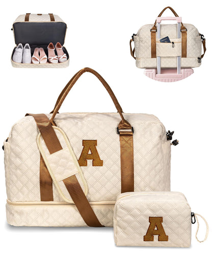 Vogewood Mom Gifts-Women Birthday Gifts-Gifts for Teenage Girls-Personalized Duffle Bag with Shoe Compartment, Kids Overnight Bag,Travel Weekend Bag, Gift for Women Friend Niece Birthday (Letter A)