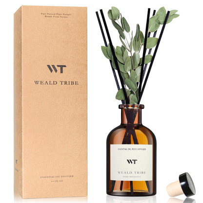 WEALD TRIBE Flower Reed Diffuser Set Vanilla Cinnamon Scent for Bathroom Air Fresheners | 4.0 fl oz Essential Oils with Sticks Home Fragrance Defusers | House Bedroom Office Shelf Decor & Gift