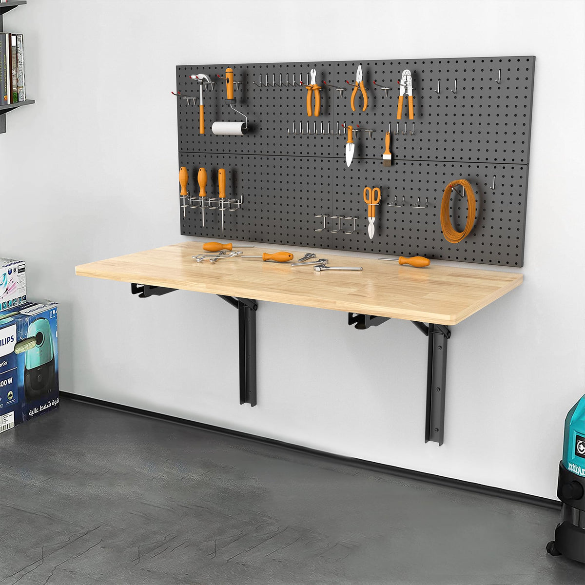 Ultrawall Wall Mounted Folding Workbench, Heavy Duty Foldable Work Table, Collapsible Desk for Workshop, Garage, Office, Home, Holds Up to 550 lb, 47.2"