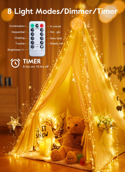 USB Operated Fairy Christmas Lights, 10FT 120LEDs Twinkle Cluster Light with 8 Modes & Remote, Silver Wire Firecracker String Lights for Garland, Room, Bedroom, DIY, Wedding Christmas Tree Decoration