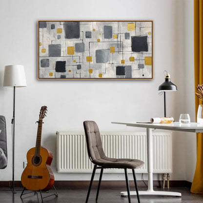 KLAKLA Modern Abstract Wall Art Poster - Black Gold Gray Neutral Decor for Living Room, Bedroom & Office, Unframed, Minimalist Abstract Design 40x20 Inches