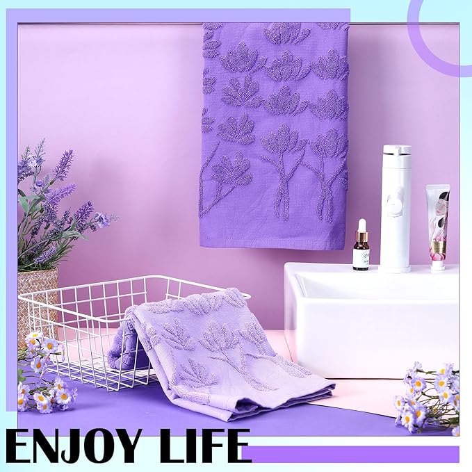 2 Pcs Lavender Hand Towels for Bathroom Purple Lavender Bathroom Hand Towel