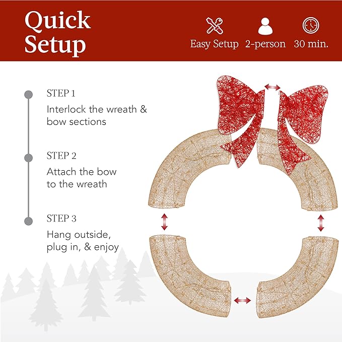 Best Choice Products 30in Pre-Lit Outdoor Christmas Wreath Decoration, LED Metal Holiday Decor for Home w/ 100 Lights, Bow - Gold/Red