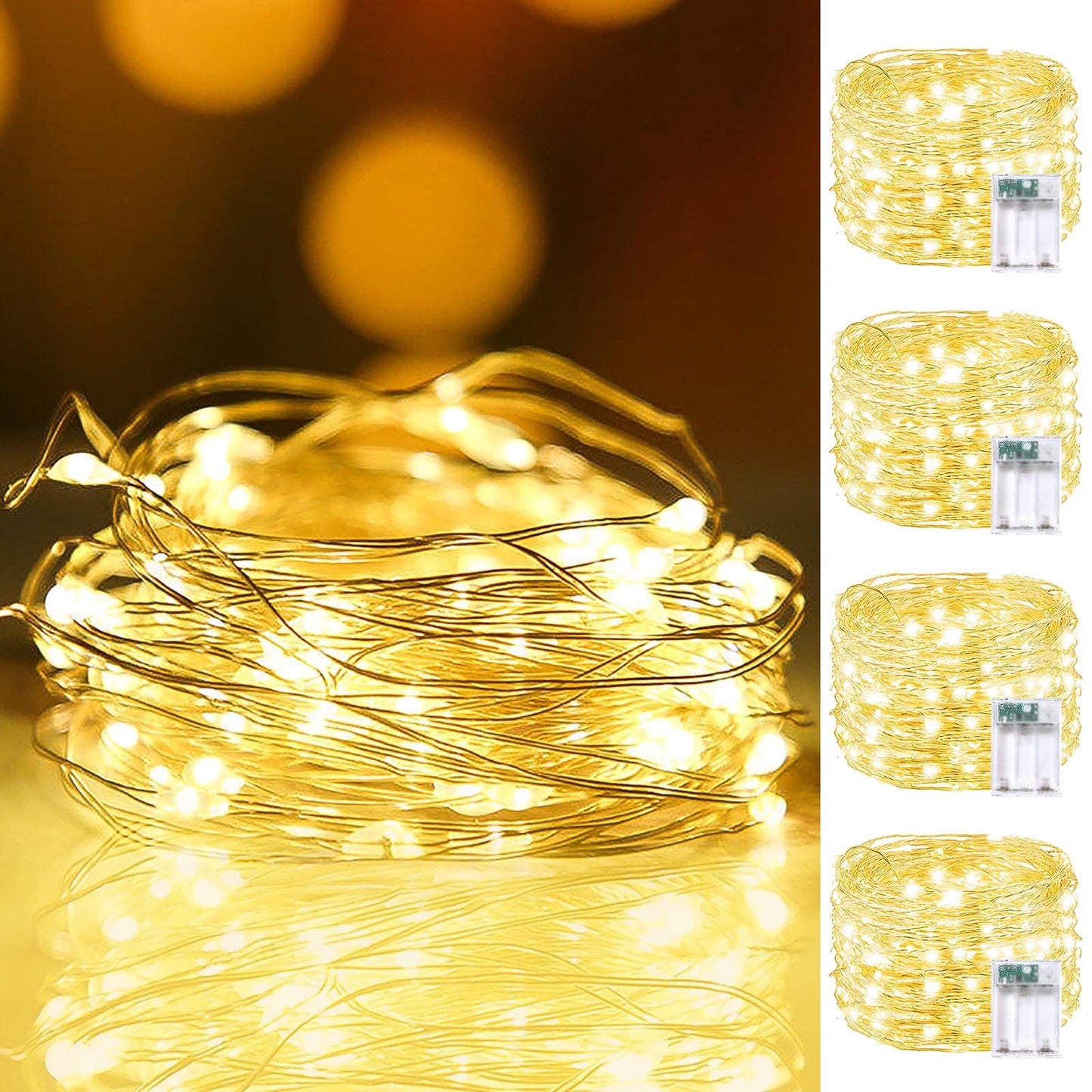 4Pack 80FT 240LED Christmas Fairy Lights Battery Operated with Remote & Timer | 8 Modes Twinkle String Lights Battery Powered Indoor Outdoor Waterproof for Bedroom Wedding Christmas Décor