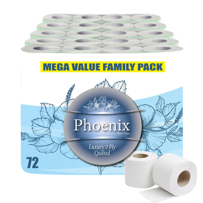 Phoenix 72 Toilet Rolls – 2 Ply Quilted Soft White Toilet Paper – Bulk Buy Family Pack – Gentle, Strong & Absorbent Tissue for Home, Office & Business Use