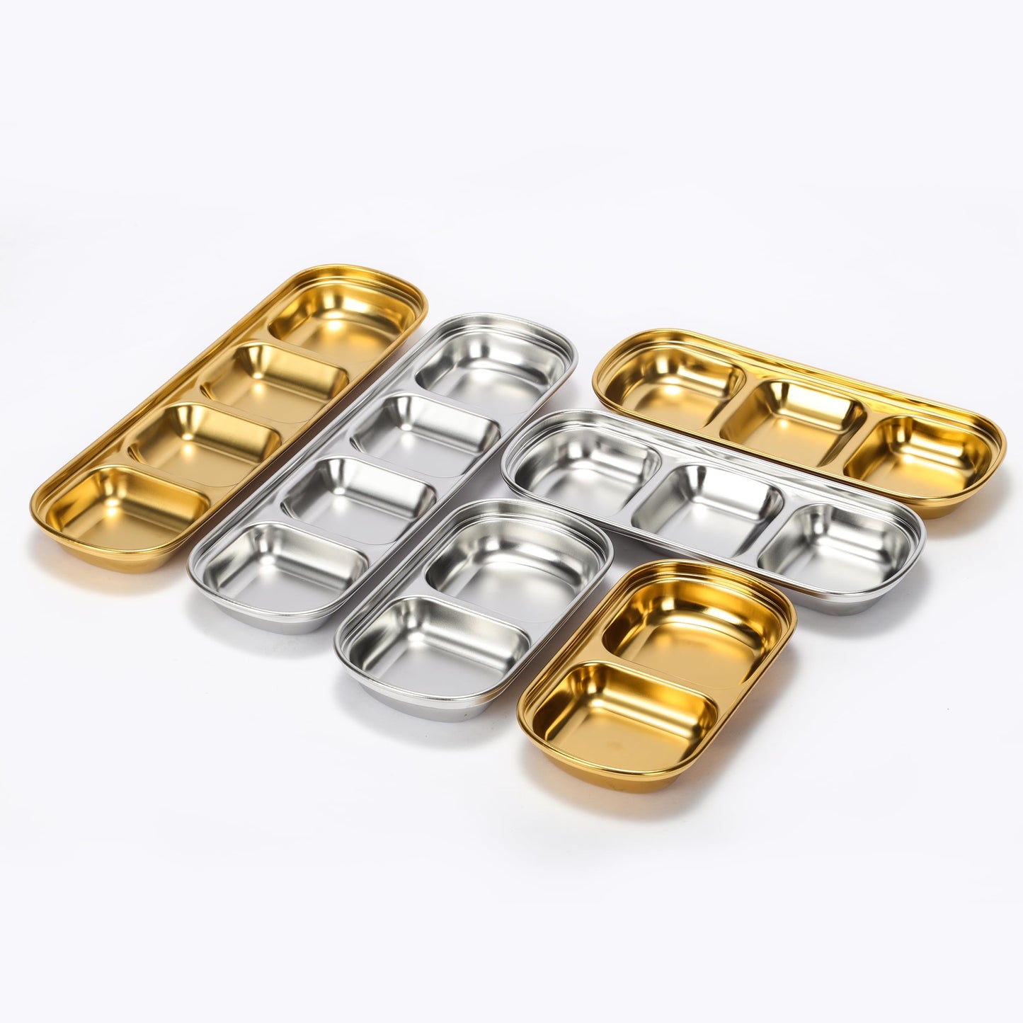 drizzle 3PCS Sauce Dish Stainless Steel Gold Soy Tomato Sauce Salt Vinegar Sugar Spices Flavor Condiment Dip Bowls Korean BBQ Home Kitchen Plates