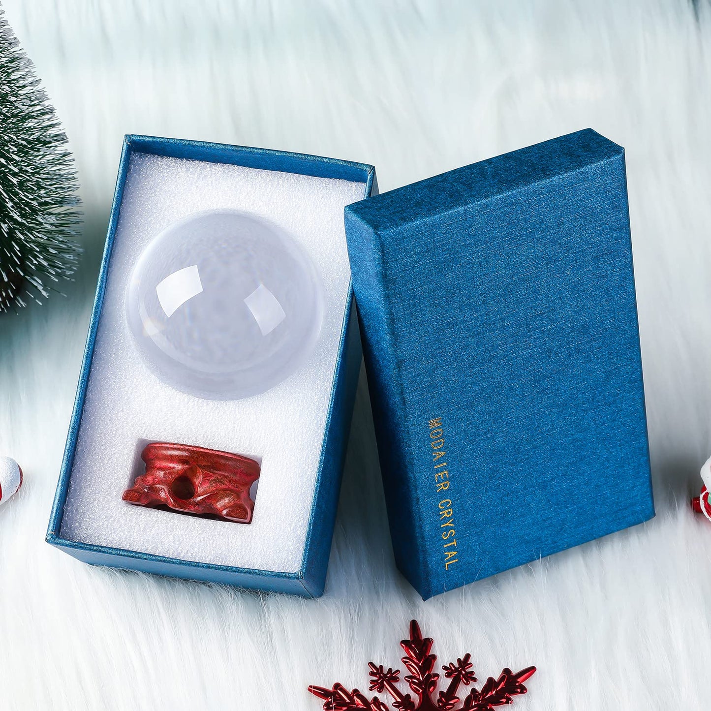 Modaier Crystal Ball 80mm Crystal Ball with Wooden Stand and Gift Box for Magic,lensball Photography,Family Decorative,Fortune Teller,Feng Shui,Witchcraft,Witchy Gifts,Witch Decor,and Halloween Decor