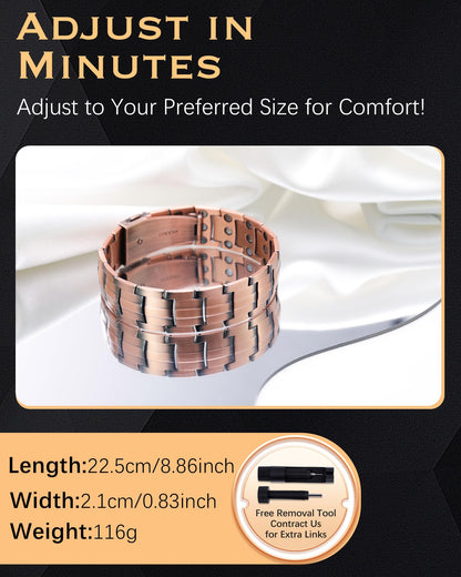 Jeracol 99.99% Soild Copper Bracelets for Men,3X Ultra Strength Magnets(3500 Gauss) Magnetic Bracelets,Magnetic Wristband for Anniversary,Adjustable Size&Jewelry Gift Box