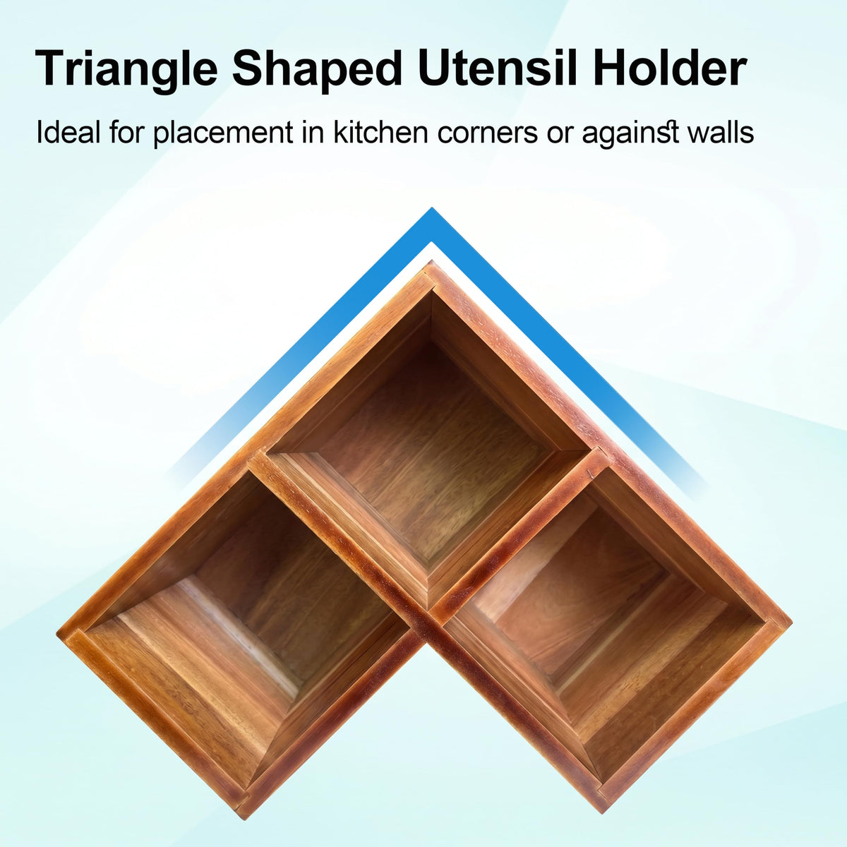 ZUJJAFY Utensil Holder, Corner Utensil Holder for Kitchen Counter, Acacia Wood Kitchen Utensil Holder for Countertop with 3 Compartments, Wooden Cooking Utensil Organizer for Spatula Storage