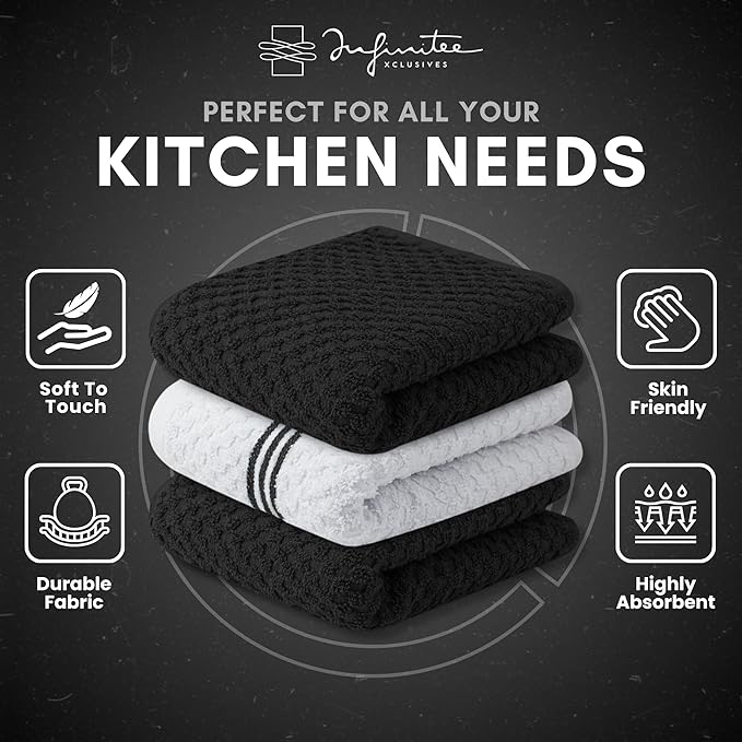 Infinitee Xclusives Premium Kitchen Towels – Pack of 3, 100% Cotton |15 x 25|