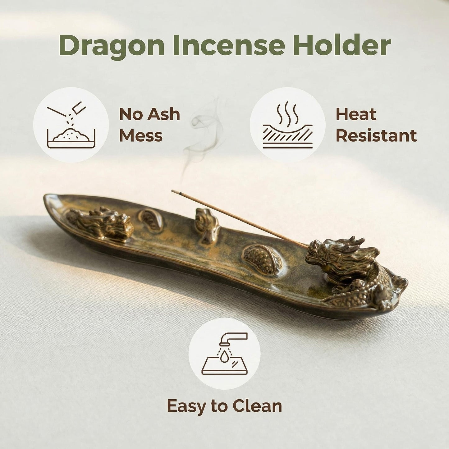 MENORISK Incense Holder for Sticks, Chinese Dragon Ceramic Incense Holder with Tweezer & Brush – Zen Home Decor for Meditation, Yoga, or Tea Ceremony
