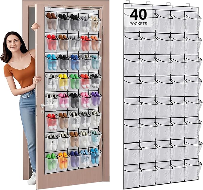 40 Large Mesh Pocket Over the Door Shoe Organizer, Hanging Shoe Rack