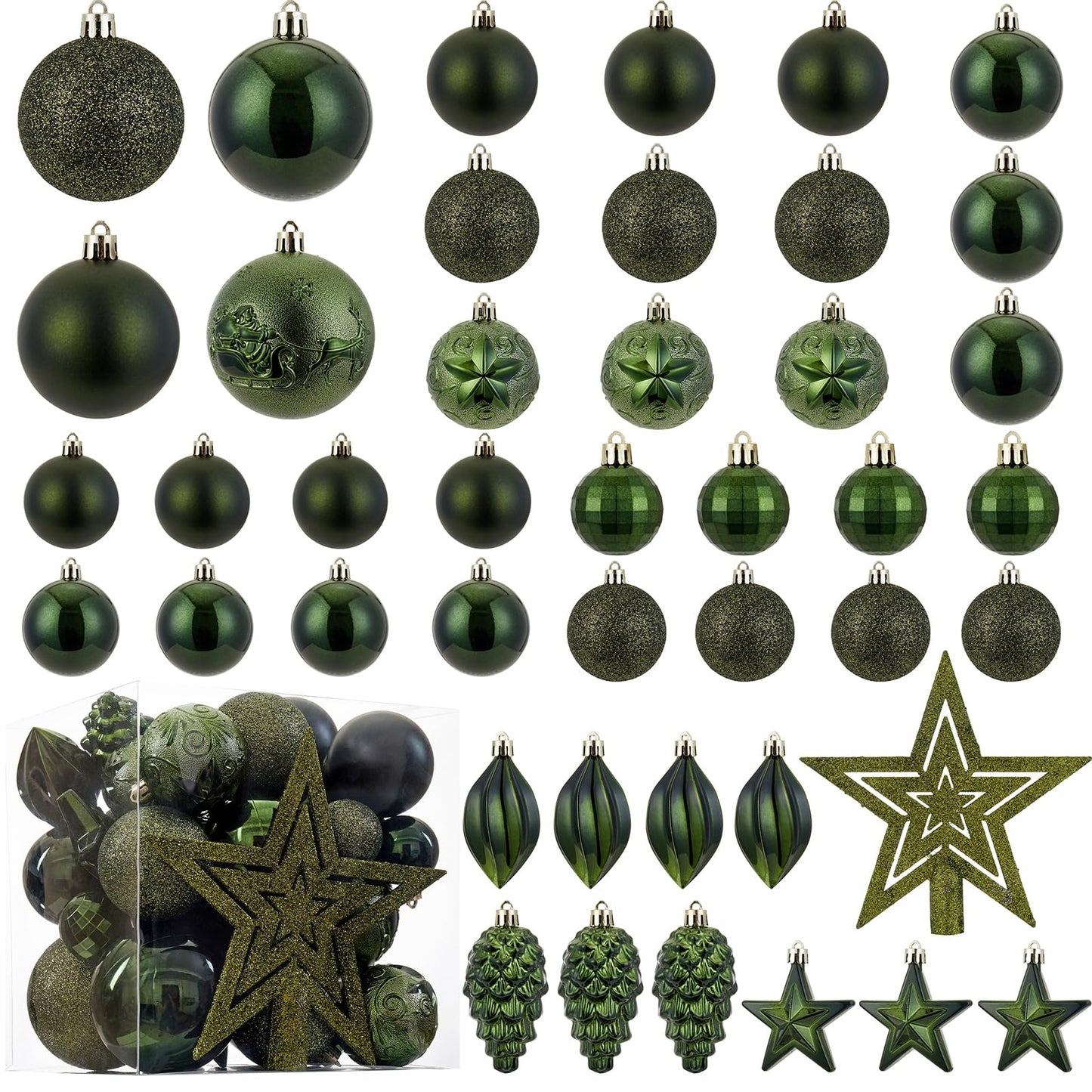 Christmas Ball Ornaments - 43pcs Shatterproof Christmas Tree Decorative Hanging Ornaments with Loop for Xmas Holiday Party Wreath Home Decoration (Dark Green)