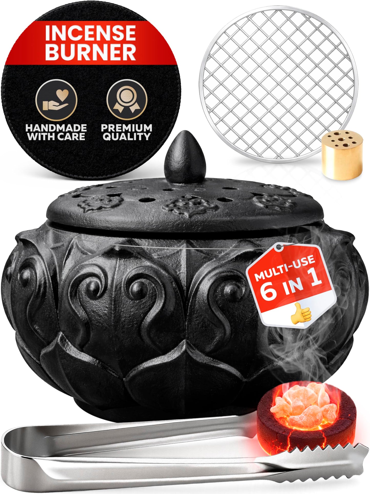 Resin Incense Burner Bowl Set for Charcoal, Frankincense & Resin – Heat-Resistant Censer Incense Holder for Cones & Sticks with Clean Ash Catcher for Home Fragrance, Relaxation & Traditional Use