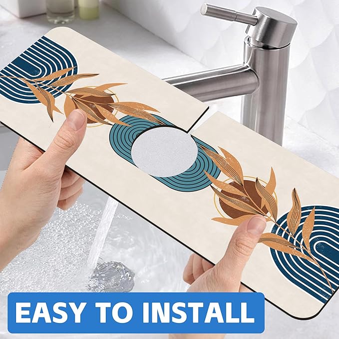 Abstract Blue Minimalistic Sink Faucet Absorbing Mat Sink Splash Guard Faucet
