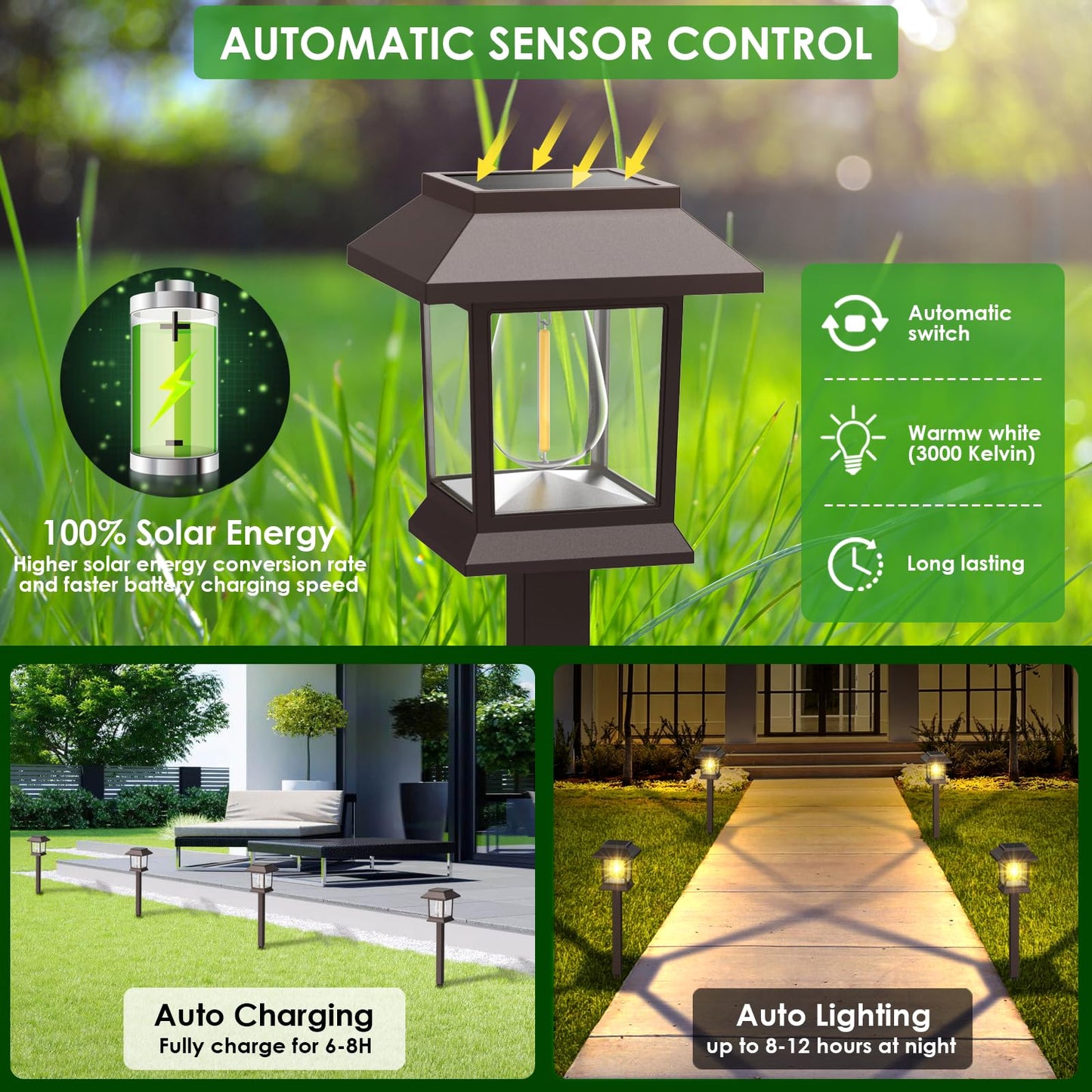 Benany Solar Outdoor Lights, 12 Pack Solar Pathway Lights Waterproof, Landscape Lighting for Path Walkway Lawn Garden Yard Outside Décor, Brown