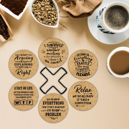 Office Gifts for Coworkers, Novelty Gifts for New Colleagues Employees Boss, Funny Office Desk Coasters, 6 Pcs Drink Coasters with Metal Holder, Birthday Housewarming Gifts for Men Women