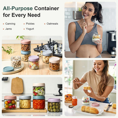 NETANY 6-pack 16 oz Overnight Oats Containers with Lids, Glass jars with Airtight Lids, Wide mouth Mason Salad jars, Glass Food Storage Containers for Snacks Yogurt Spice Sugar
