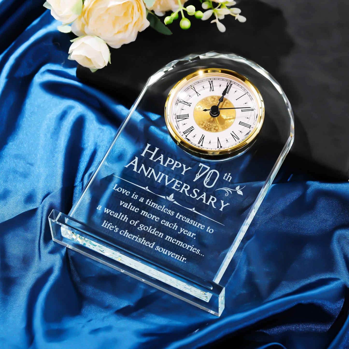 YWHL 70th Wedding Anniversary Clock Gifts for Parents Grandparents, 70th Wedding Anniversary Glass Keepsake for Couples, Meaningful 70 Years Marriage Party Home Decor (Battery not Included)