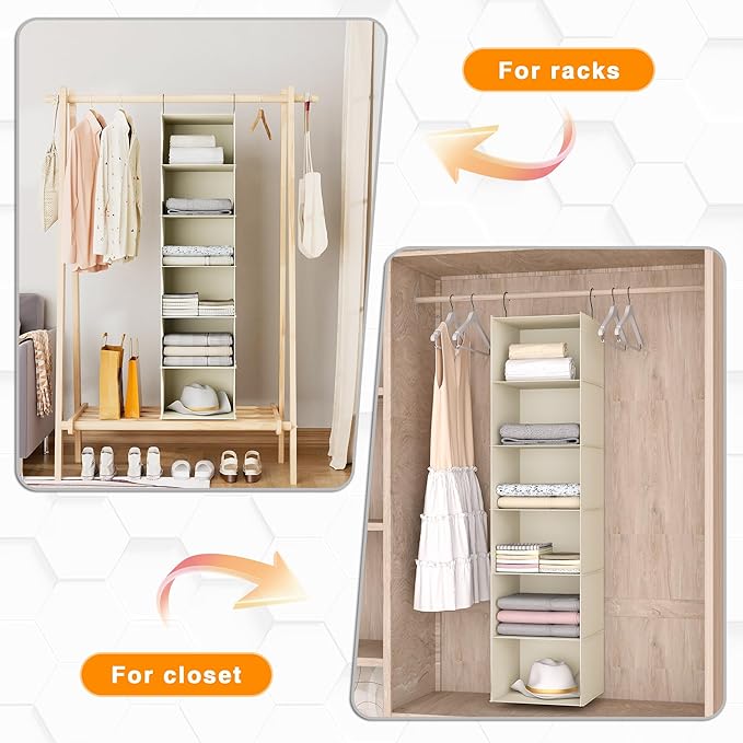 Hanging Closet Organizer, Easy Mount Foldable 6-Shelf Hanging Closet Wardrobe