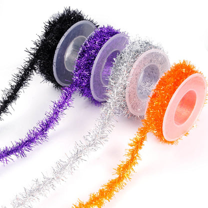 Tongcloud 4 Rolls Halloween Metallic Tinsel Garland - Glitter Ribbon (Orange, Purple, Black, Silver, 9.8ft x 0.7in)