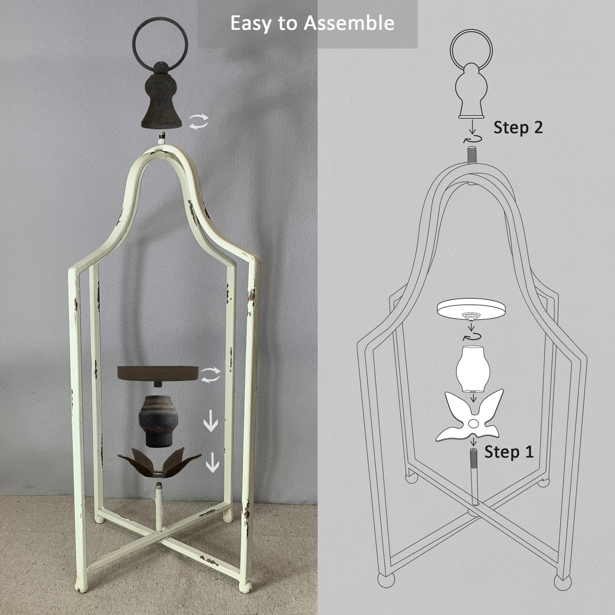 12.5" & 16.5" Timeless Cozy Decorative Lanterns Set of 2, Handcrafted Metal Iron Candle Holders, Farmhouse Elegance Fireplace Mantel Table Festive Gatherings Decor