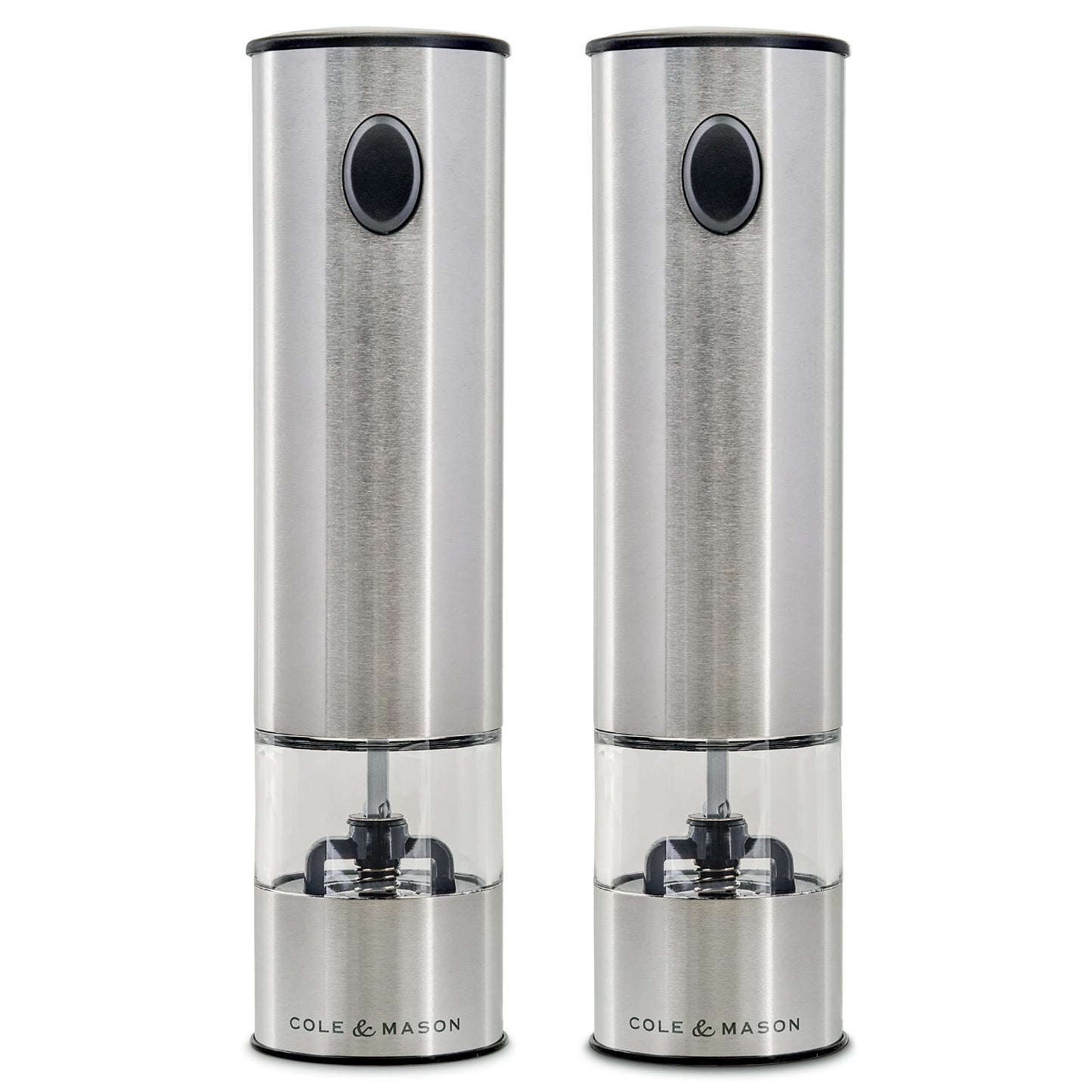 Cole & Mason H3004480 Battersea Salt and Pepper Mills | Electronic | Stainless Steel/Acrylic | 210mm | Gift Set | Includes 2 x Electric Salt and Pepper Grinders | Lifetime Mechanism Guarantee