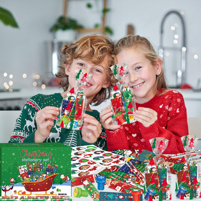 BEARUN 168 Pcs Christmas Party Favors Bulk for Kids-24-Pack Christmas Stationery Set for Stocking Stuffers, Christmas-Themed Classroom Gift Exchange School Games Prizes Carnival Events