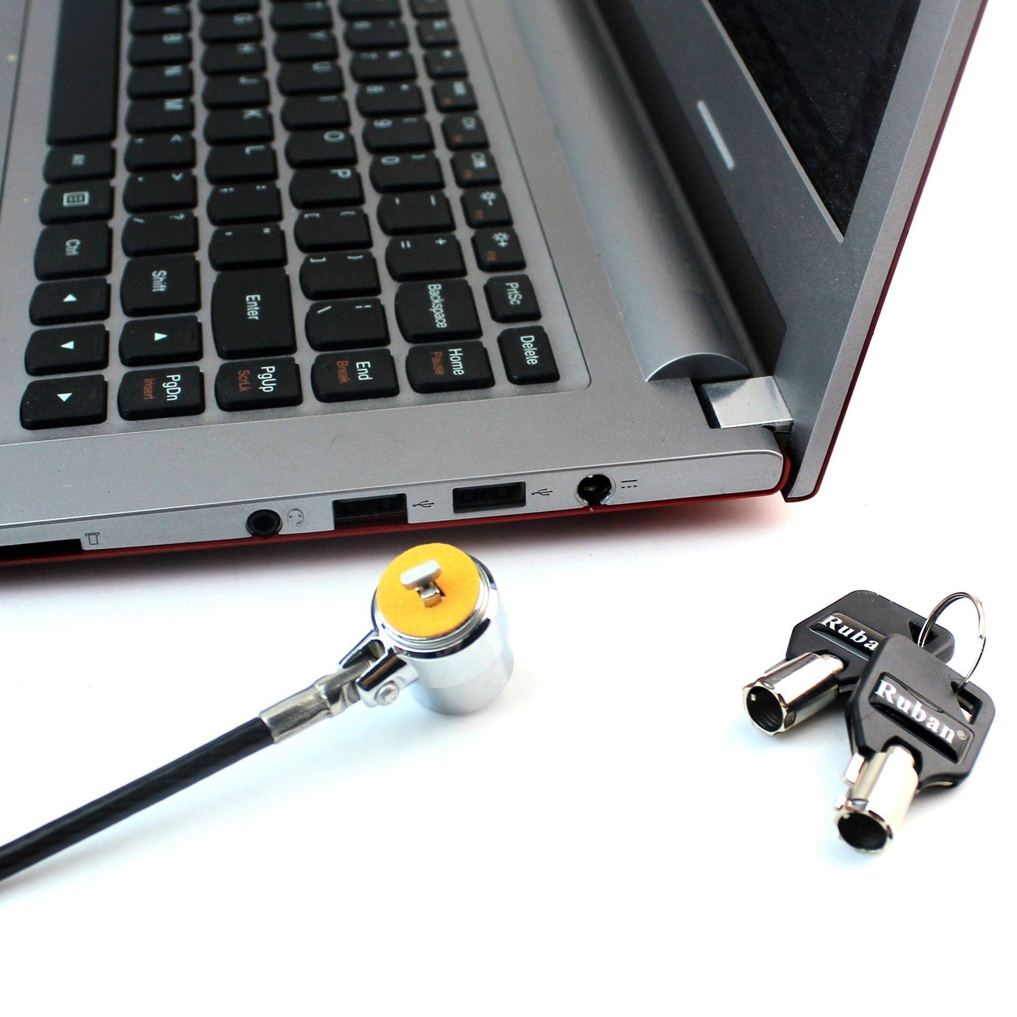RUBAN Notebook Lock and Security Cable (PC/Laptop) Two Keys 6.2 Foot (Black) only fit Security Slot 1/4 * 1/8 in (7x3mm)