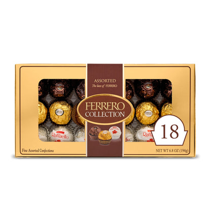 Ferrero Collection Gourmet Gift Box, 24 Assorted Confections with Hazelnut, Dark Chocolate and Coconut, 9.1 oz