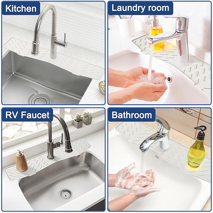 Meiliweser Faucet Mat for Kitchen Sink – 24” x 5.1” Extra-Long Silicone Splash