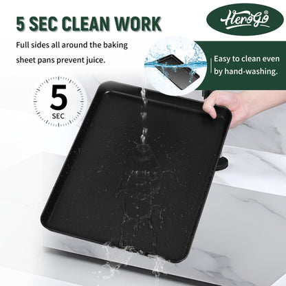 Herogo Nonstick Carbon Steel Baking Sheet Pan Set, 11.8×15.7×1 Inch Rectangle Cookie Sheet Bakeware Set for Oven, 2 Pack Multipurpose Kitchen Cookware, Non Toxic & Heavy Duty & Easy Clean-Large