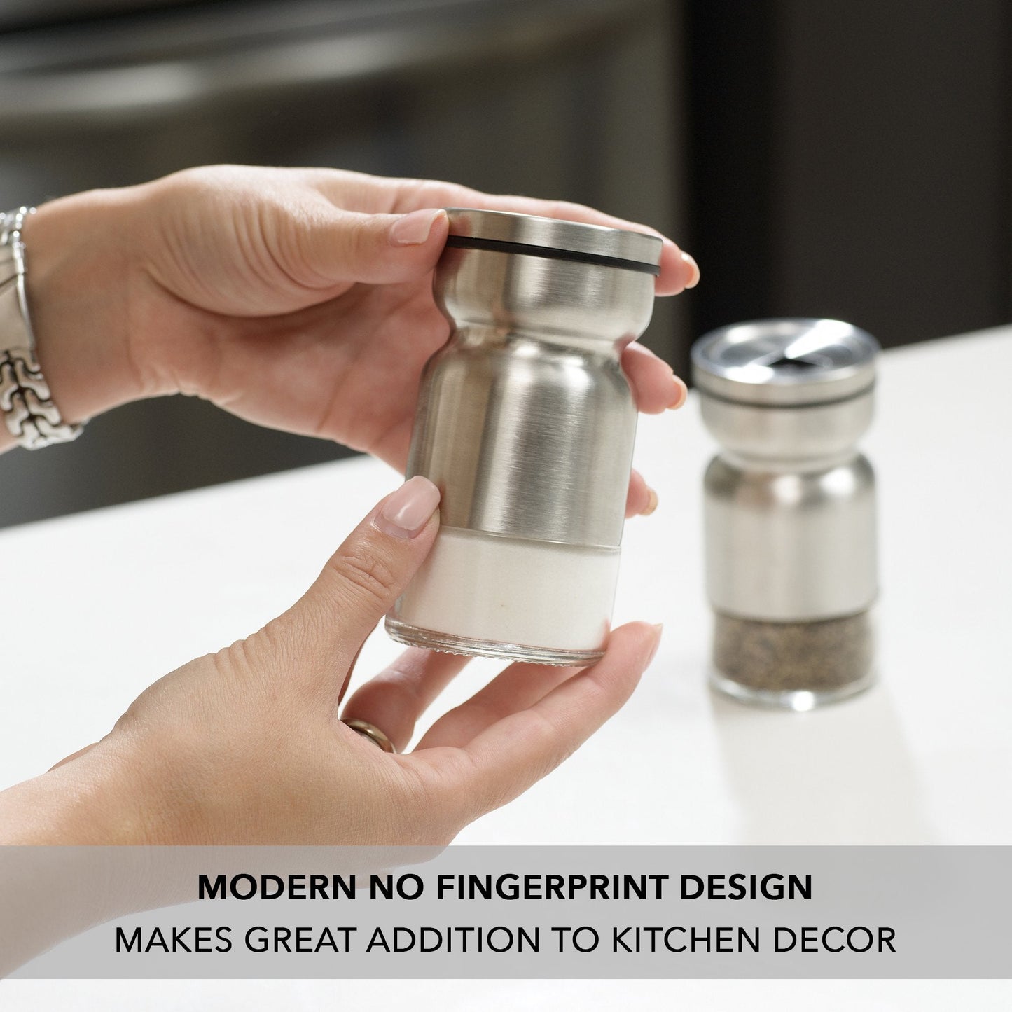 Salt and Pepper Shakers Set with Adjustable Pour Holes by CHEFVANTAGE - Black and White