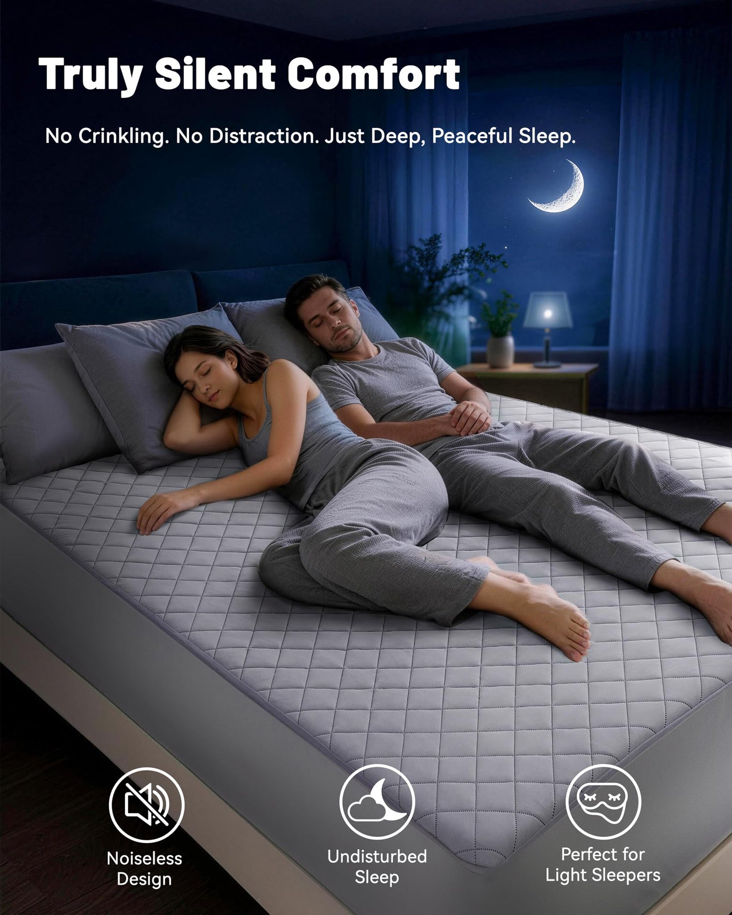 Welfibr Cooling Mattress Pad for Hot Sleepers Noiseless Mattress Protector Bed Cooling Pad 3 x Breathable Mattress Topper Q-Max 0.45 Cool Touch, 3D Mesh Deep Pocket Bed Cooling Cover Grey King